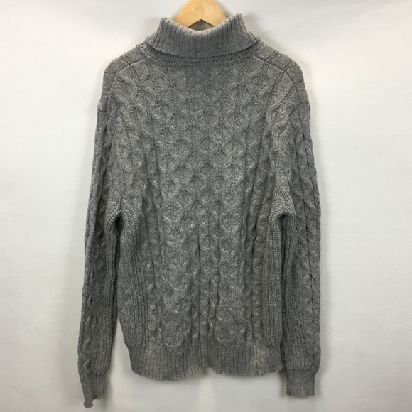 Mutual Weave Men's Cable Knit Turtleneck Sweater Heather Grey Size L - Picture 2 of 9